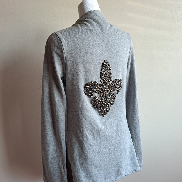 Twisted Heart Women's Grey Cardigan Sweater with Fleur de Lis Size S - Picture 6 of 15
